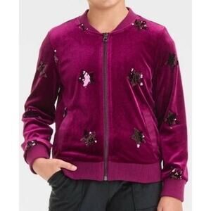 $30 Cat & Jack Star Sequin Velvet Bomber Jacket - Burgundy - 4/5 XS